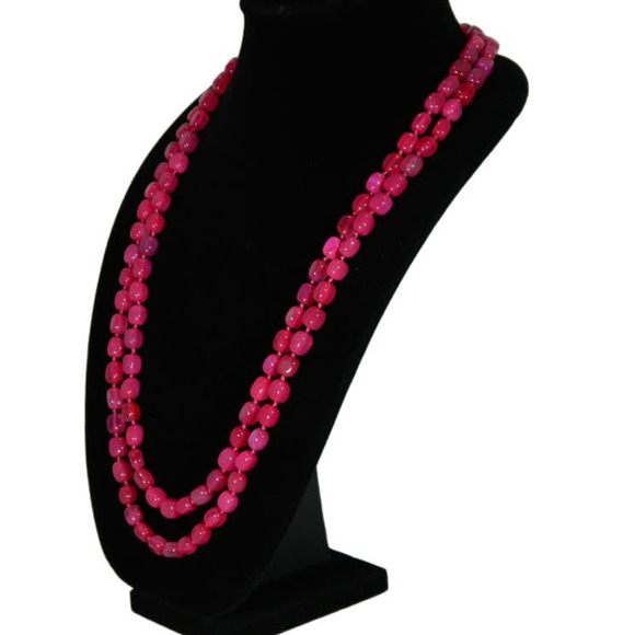 Opera Length Hot Pink Gemstone Necklace Designer Signed LR - Picture 3 of 14